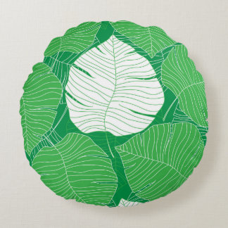 Coussins Ronds feuille tropicale Abstraite, peinture artistique.