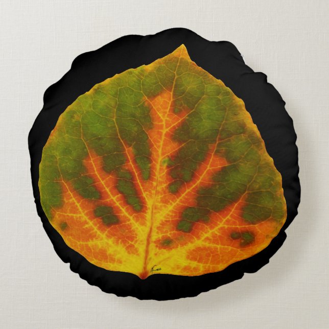 Coussins Ronds Feuille vert orange et jaune d'Aspen #1 (Dos)