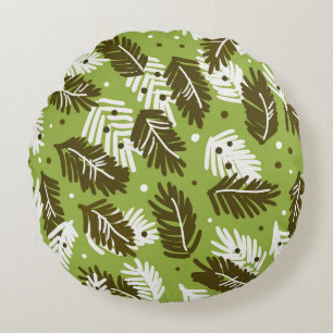 Coussins Ronds Feuilles blancs verts : Motif conifère