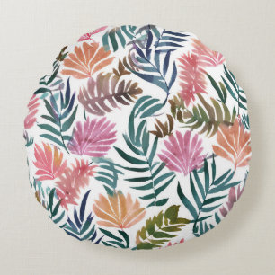 Coussins Ronds Feuilles botaniques aquarelle Feuille florale co
