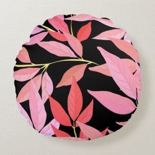 Coussins Ronds Feuilles botaniques, motif sans couture colorée.