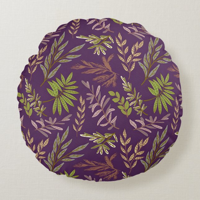 Coussins Ronds Feuilles botaniques : un dos violet époustouflant (Devant)