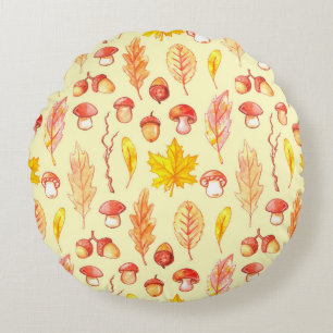 Coussins Ronds Feuilles d'automne : aquarelle papier peint rétro