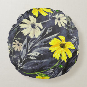 Coussins Ronds Feuilles d'automne, baies : motif d'aquarelle.