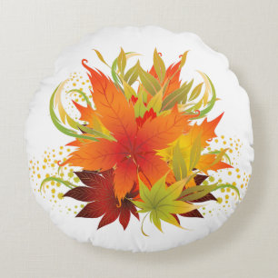 Coussins Ronds Feuilles d'automne blanches