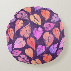 Coussins Ronds Feuilles d'automne colorées sur motif violet