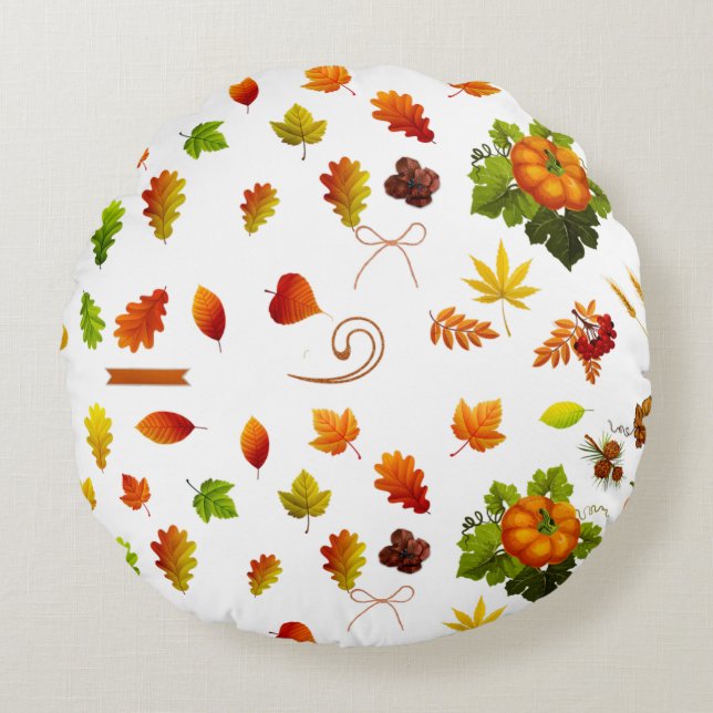 Coussins Ronds Feuilles d'automne et Citrouilles (Devant)