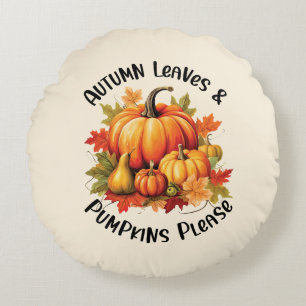 Coussins Ronds Feuilles d'automne et Citrouilles s'il vous plaît