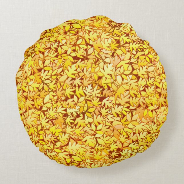 Coussins Ronds Feuilles d'automne, jaune doré (Dos)