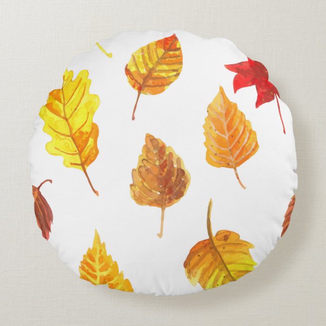 Coussins Ronds Feuilles d'automne motif (Devant)