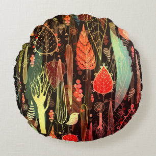 Coussins Ronds Feuilles d'automne : motif transparent foncé.