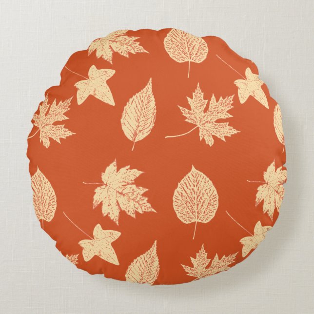 Coussins Ronds Feuilles d'automne - orange mandarine (Devant)
