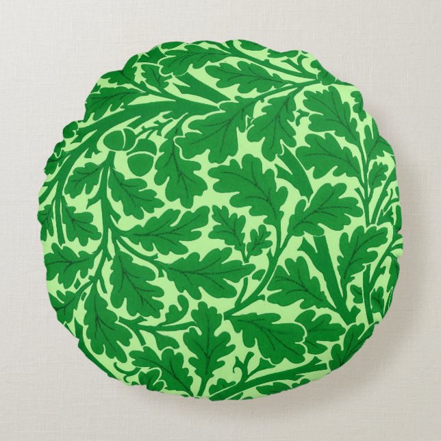 Coussins Ronds Feuilles de chêne de William Morris, vert émeraude (Devant)