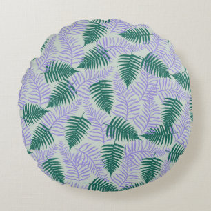 Coussins Ronds Feuilles de fougère vertes violettes Motif floral
