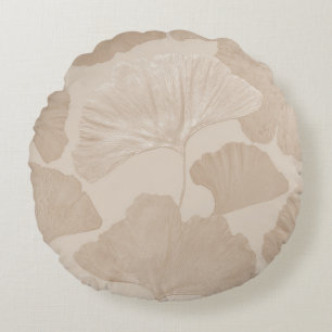 Coussins Ronds Feuilles de Ginkgo Beige Rêve 2