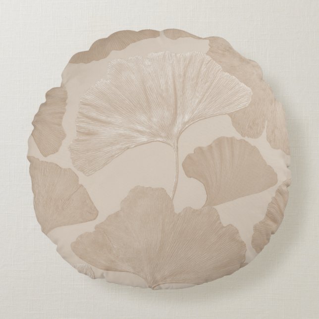 Coussins Ronds Feuilles de Ginkgo Beige Rêve 2 (Devant)