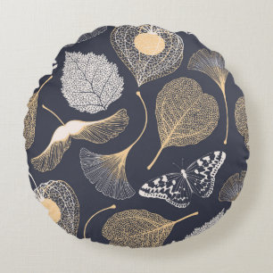 Coussins Ronds Feuilles de Ginkgo : Élégance florale incomparable