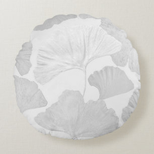 Coussins Ronds Feuilles de Ginkgo Rêve Gris Doux 2