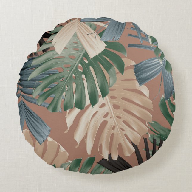 Coussins Ronds Feuilles de jungle tropicale Monstera 2 (Devant)