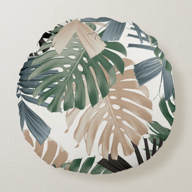 Coussins Ronds Feuilles de jungle tropicale Monstera 3 (Devant)