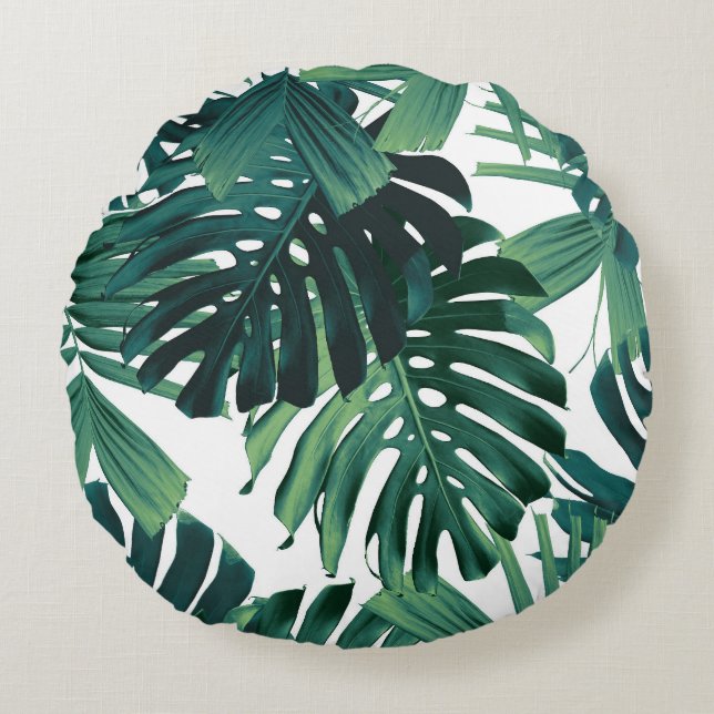 Coussins Ronds Feuilles de jungle tropicales Monstera 1 (Devant)