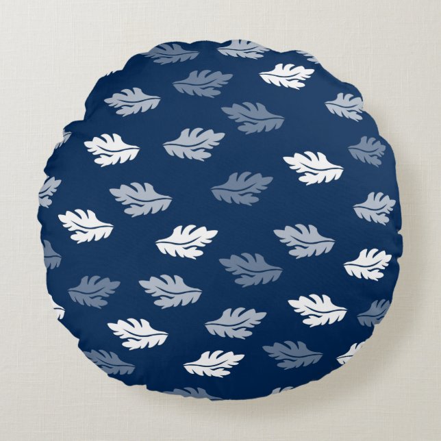 Coussins Ronds Feuilles de la marine Blue Antique Motif (Devant)