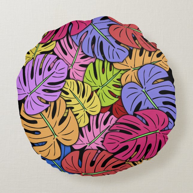 Coussins Ronds Feuilles de Monstera #5 (Dos)