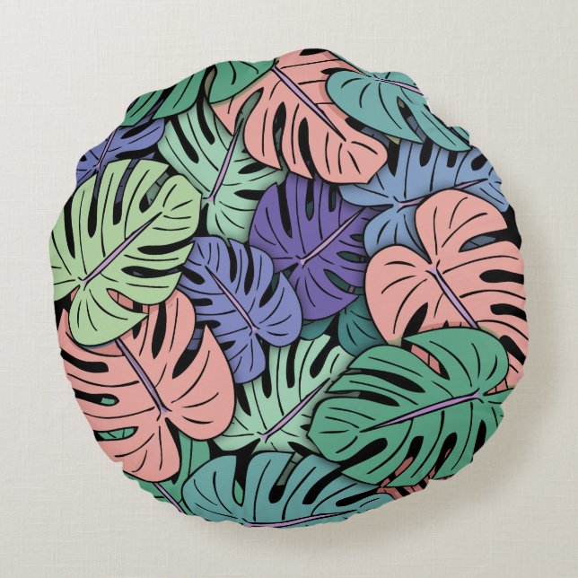 Coussins Ronds Feuilles de Monstera #8 (Dos)