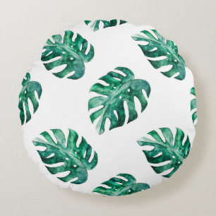 Coussins Ronds Feuilles de Monstera. Motif d'illustration tropica