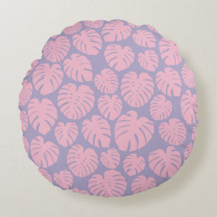 Coussins Ronds Feuilles de Monstera rose et lilas