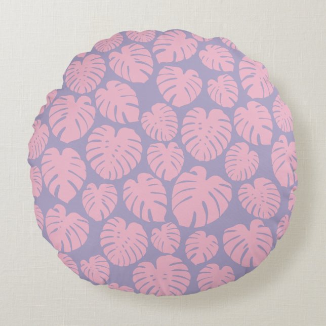 Coussins Ronds Feuilles de Monstera rose et lilas (Devant)