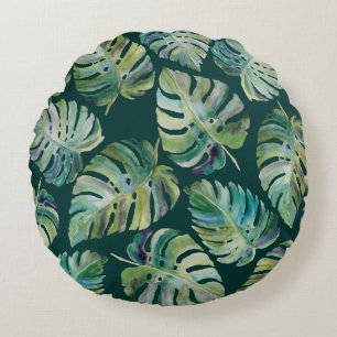 Coussins Ronds Feuilles de monstère exotique tropicale plante. In