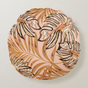 Coussins Ronds Feuilles de palmiers tropicaux, jungle. Patte flor