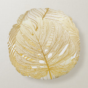 Coussins Ronds Feuilles de palmiers tropicaux : motif vintage.