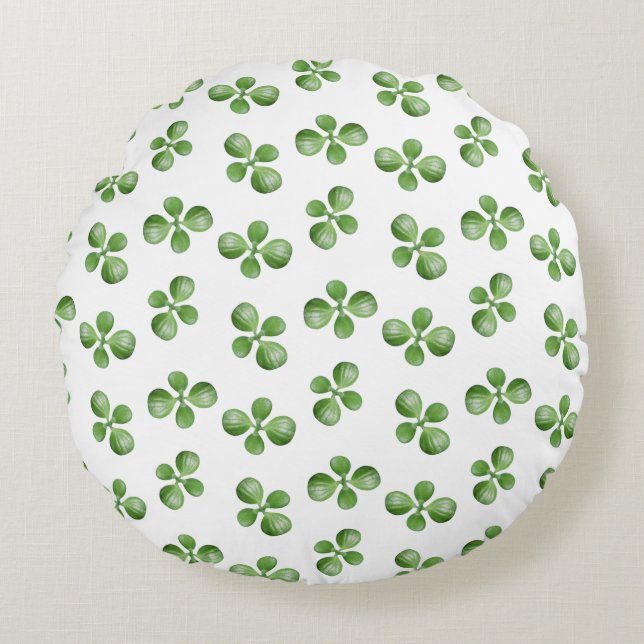 Coussins Ronds Feuilles de succulente vertes sur fond blanc (Devant)