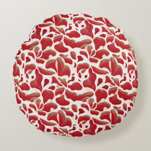 Coussins Ronds Feuilles de vol blanc et rouge Motif répétitif