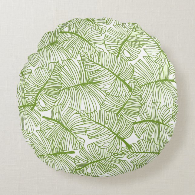 Coussins Ronds Feuilles Monstera, design floral sans soudure. (Devant)