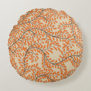 Coussins Ronds Feuilles orange tourbillonnantes sur fond beige