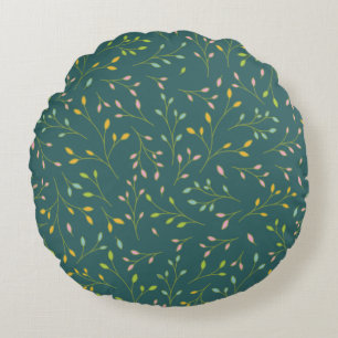 Coussins Ronds Feuilles pastel multicolores sur fond botanique sa