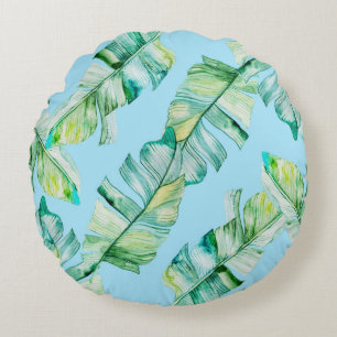 Coussins Ronds Feuilles tropicaux aquarelle, illustration transpa