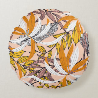 Coussins Ronds Feuilles tropicaux colorés, motif arrière - plan b