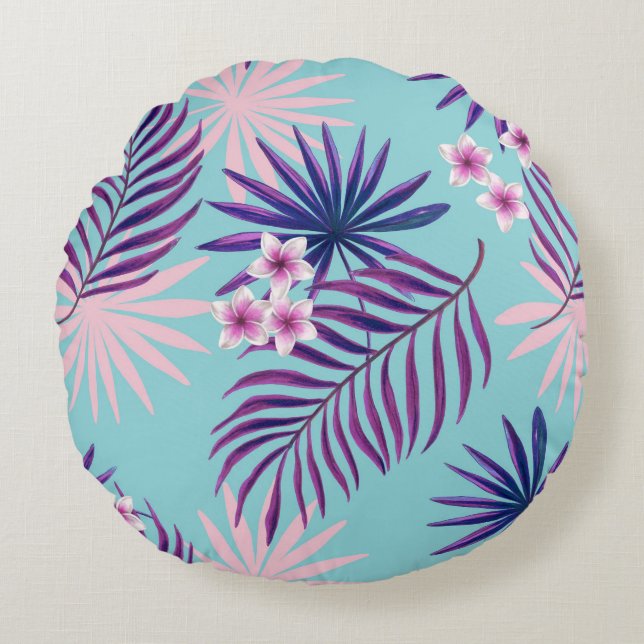 Coussins Ronds Feuilles tropicaux et fleurs 2 (Devant)