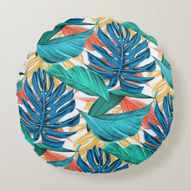 Coussins Ronds Feuilles tropicaux exotiques (Devant)