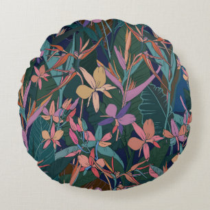 Coussins Ronds Feuilles tropicaux, fleurs : vintages.
