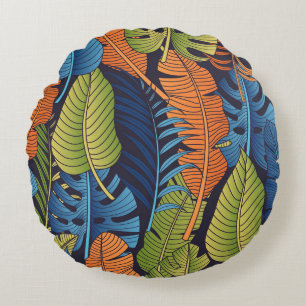 Coussins Ronds Feuilles tropicaux, motif sans couture fleurie.