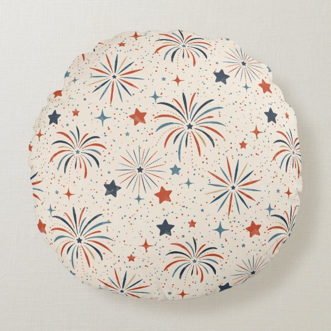 Coussins Ronds Feux d'artifice et étoiles (Devant)