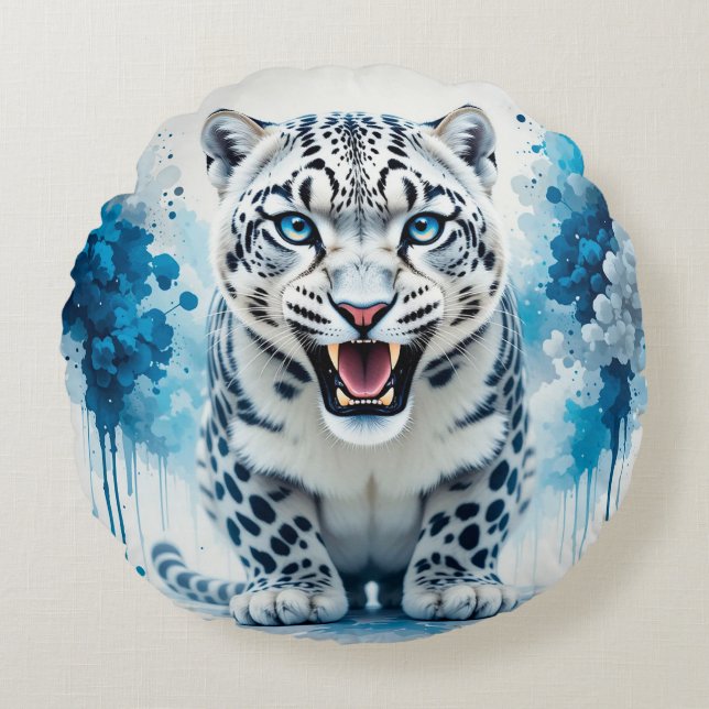 Coussins Ronds Fierce White Leopard (Devant)
