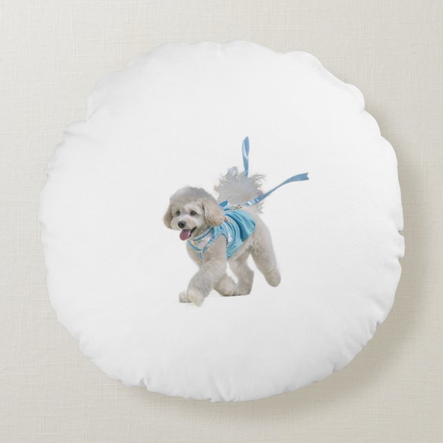 Coussins Ronds « Fierté et Style » Caniche en peluche (Devant)