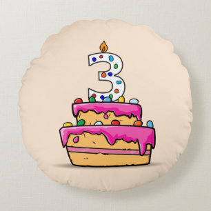 Coussins Ronds Fille 3e anniversaire, 3 sur Gâteau rose doux