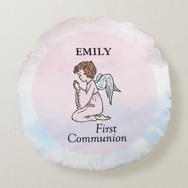 Coussins Ronds Fille, ange de première communion (Devant)